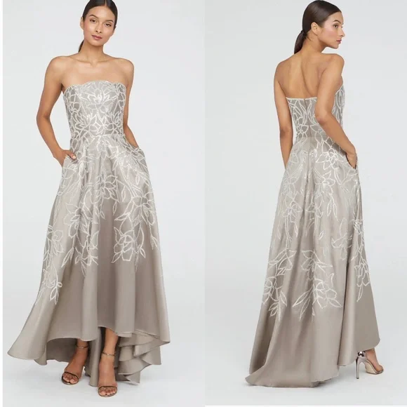 Theia Women's Pamela Embellished Mikado Strapless High Low Evening Gown Size 4 - Picture 3 of 15